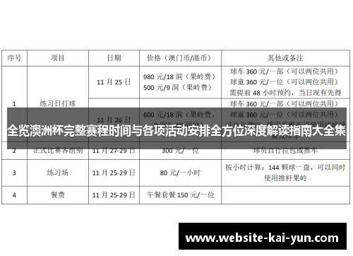 全览澳洲杯完整赛程时间与各项活动安排全方位深度解读指南大全集